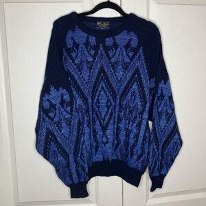 Vintage Prince Bellini by Caramy Sweater Mens L Grandpa Blue Black Knit Geometri